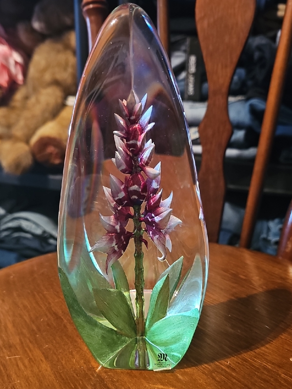 Mats Jonasson Red Orchid Crytal Sculpture